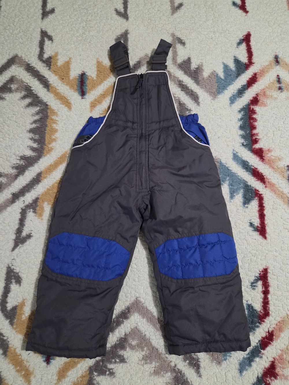 Kids Insulated Snow Bibs - Gray with Blue Panels Size 24M